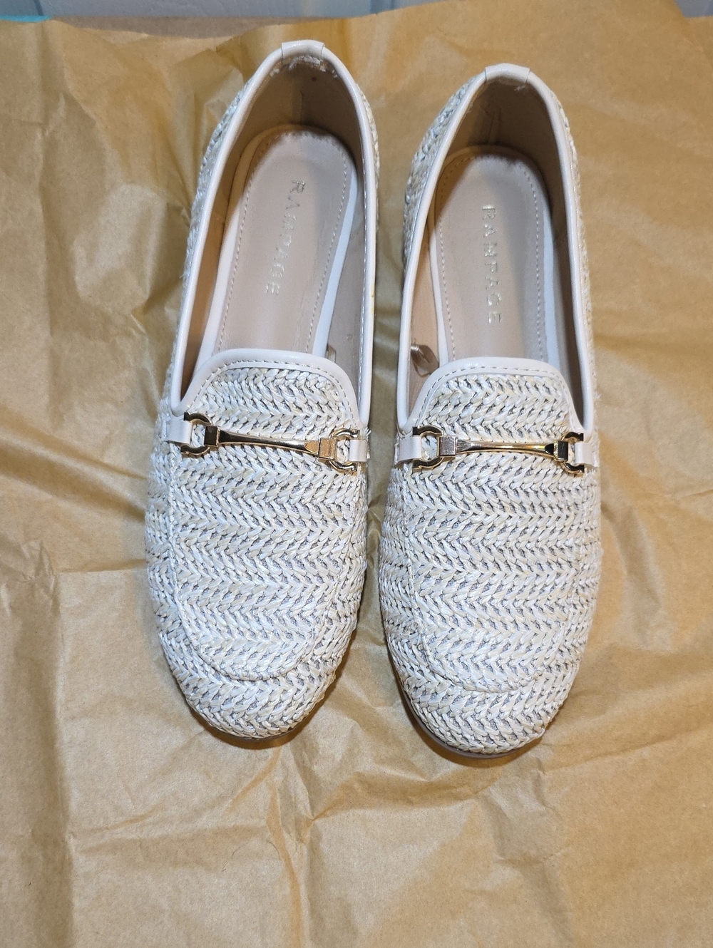 Rampage Ivory Woven Loafers with Gold Bit